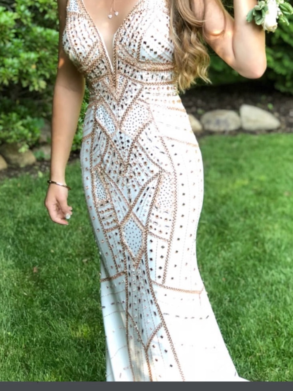 Tony Bowls Gown with Rose Gold Beading - Picture 4 of 5